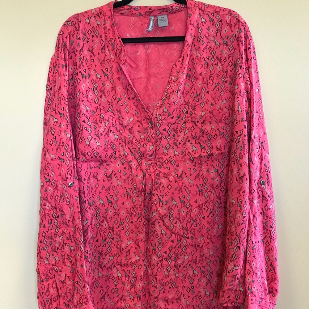 New Directions Weekend Giraffe Print Blouse 3X